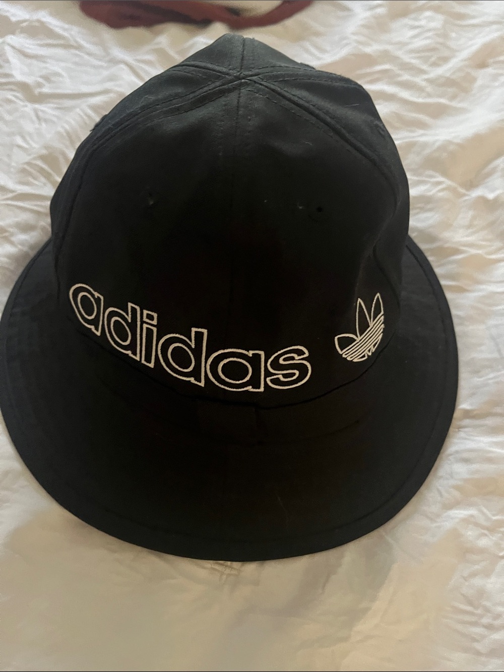 adidas Black Bucket Hat with White Trefoil and Wordmark